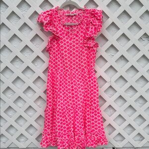 Vineyard Vines Pink and White Ruffle Dress with Pockets